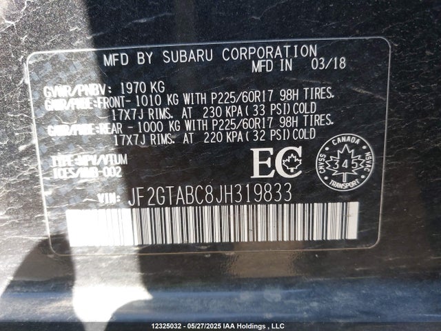 JF2GTABC8JH319833 Subaru naturally aspirated