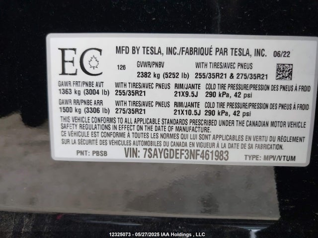7SAYGDEF3NF461983 Tesla Model Y Performance