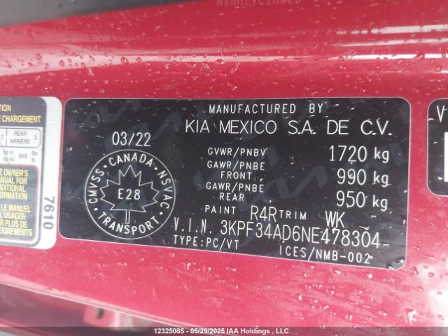 3KPF34AD6NE478304 KIA Forte Gt Line