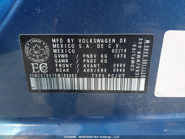 3VWC57BU7KM159053 Volkswagen 1.4 tsi