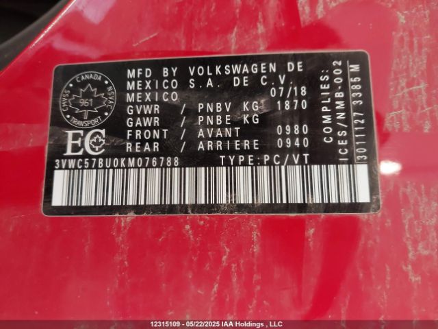 3VWC57BU0KM076788 Volkswagen Jetta 1.4 Tsi Comfortline