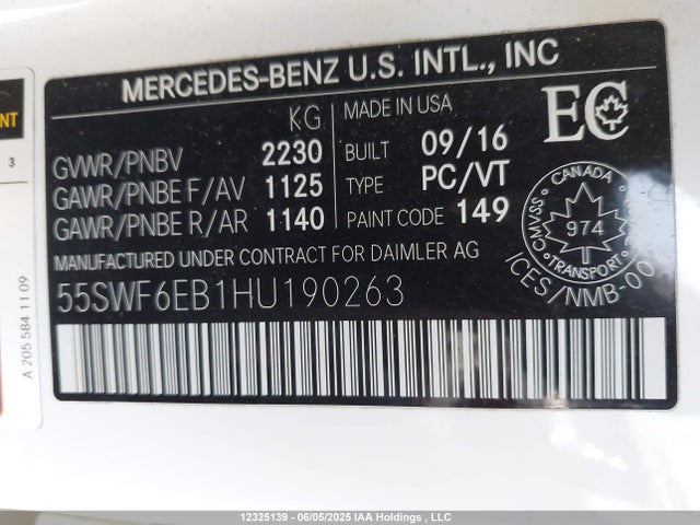 55SWF6EB1HU190263 Mercedes-Benz 2017