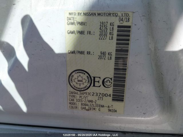 1N4AL3AP9JC237004 Nissan Altima 2.5/s/sv/sl/sr