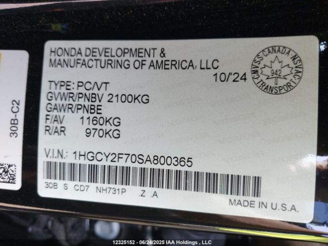 1HGCY2F70SA800365 Honda lfc5