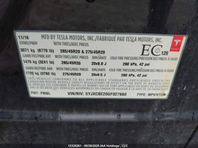 5YJXCBE20GF027660 Tesla MODEL X