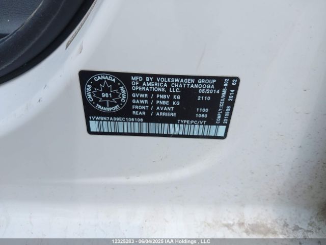 1VWBN7A39EC106106 Volkswagen Passat