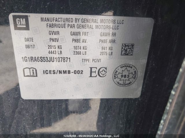 1G1RA6S53JU107871 Chevrolet Volt