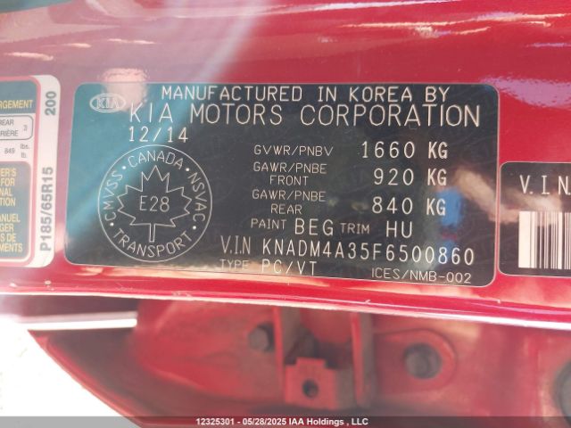 KNADM4A35F6500860 KIA RIO LX