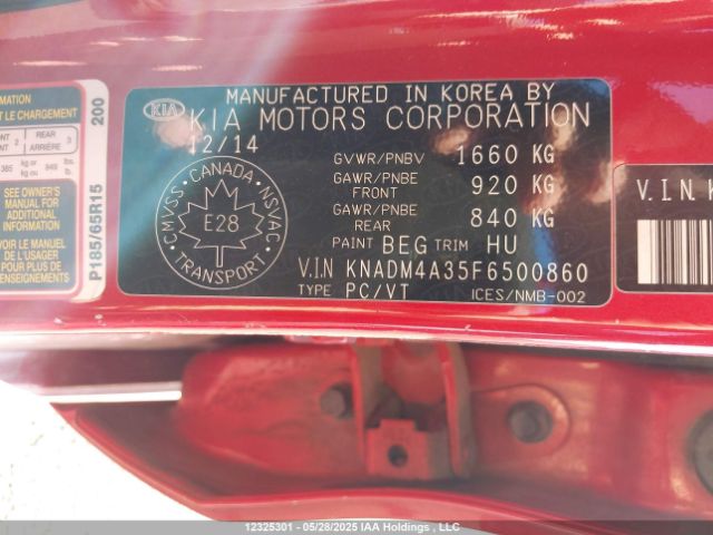 KNADM4A35F6500860 KIA RIO LX
