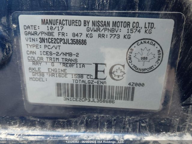 3N1CE2CP3JL358686 Nissan VERSA NOTE