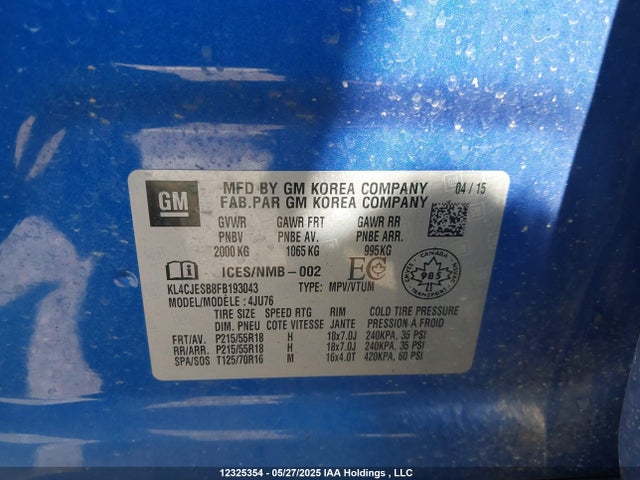Продажа на аукционе авто 2015 Buick Encore, vin: KL4CJESB8FB193043, номер лота: 12325354
