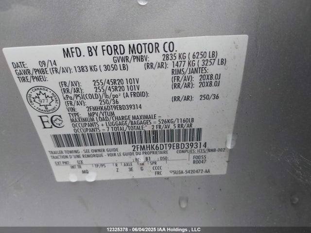 2FMHK6DT9EBD39314 Ford Flex