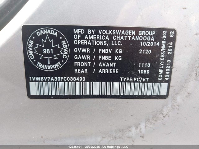 1VWBV7A30FC038490 Volkswagen Passat