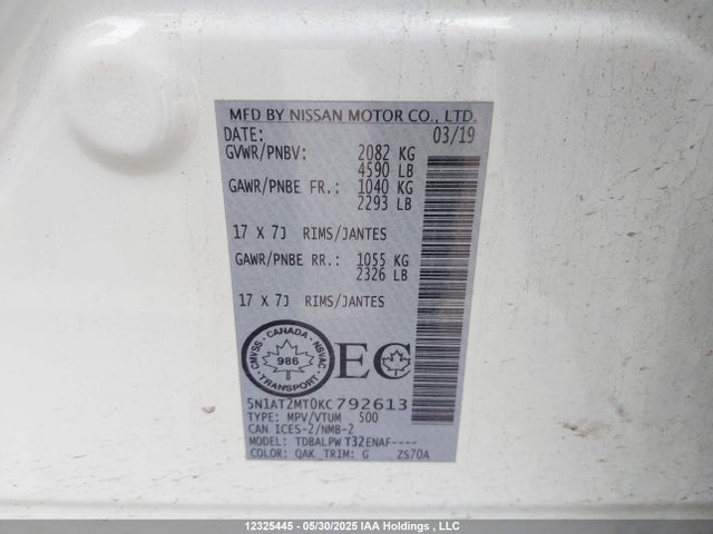 5N1AT2MT0KC792613 Nissan ROGUE S/SV