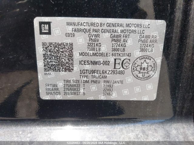 1GTU9FEL6KZ293480 GMC l87 - di dfm, alum, gen 5