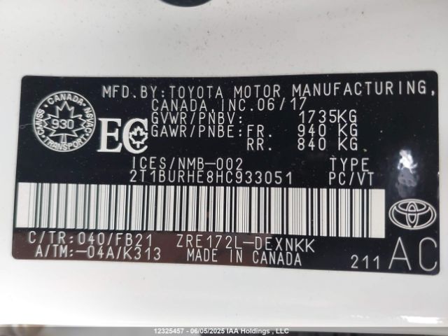 2T1BURHE8HC933051 Toyota 2zr-fe