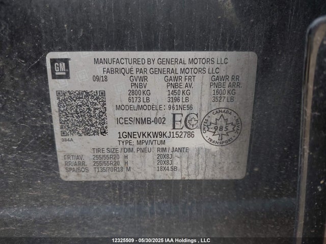 1GNEVKKW9KJ152786 Chevrolet lfy - spark ignited direct injection, atss, gen 1