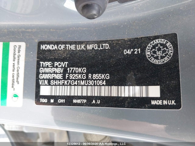 SHHFK7G41MU301064 Honda l15ba