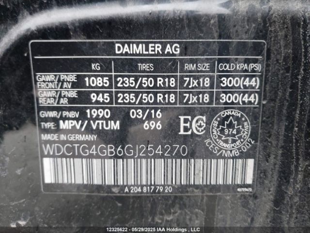 WDCTG4GB6GJ254270 Mercedes-Benz 270