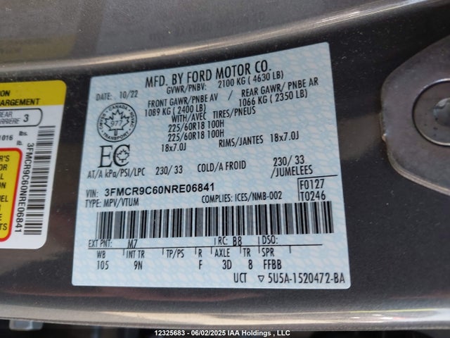 3FMCR9C60NRE06841 Ford dragon