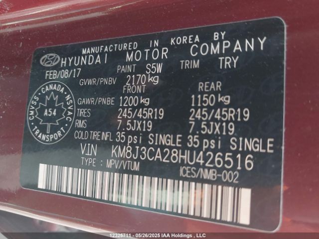 KM8J3CA28HU426516 Hyundai Tucson Limited/sport And Eco/se