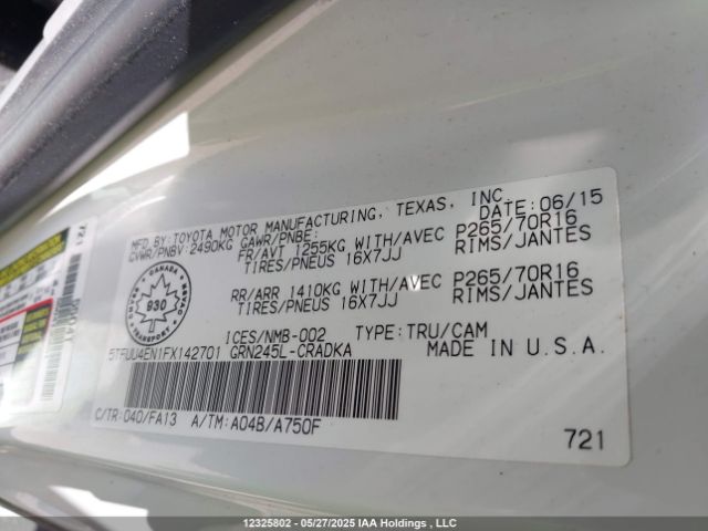 5TFUU4EN1FX142701 Toyota 1gr-fe