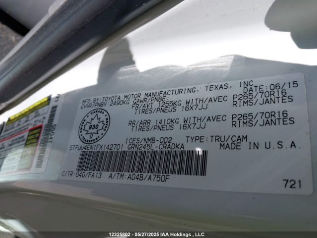 5TFUU4EN1FX142701 Toyota 1gr-fe