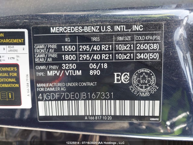 4JGDF7DE0JB167331 Mercedes-Benz m278