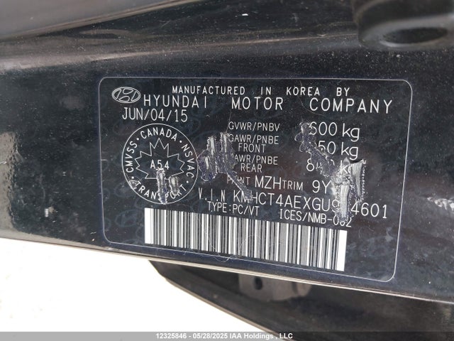 Hyundai dohc gdi gamma 2016 KMHCT4AEXGU954601 Image 9