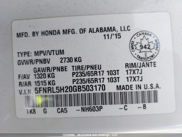 5FNRL5H20GB503170 Honda j35z8