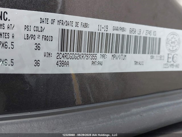 2C4RDGDG2KR797355 Dodge 2019