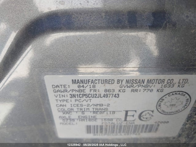 3N1CP5CU2JL497743 Nissan Kicks