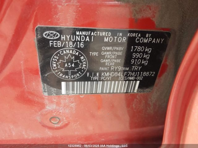 KMHD84LF7HU118872 Hyundai Elantra