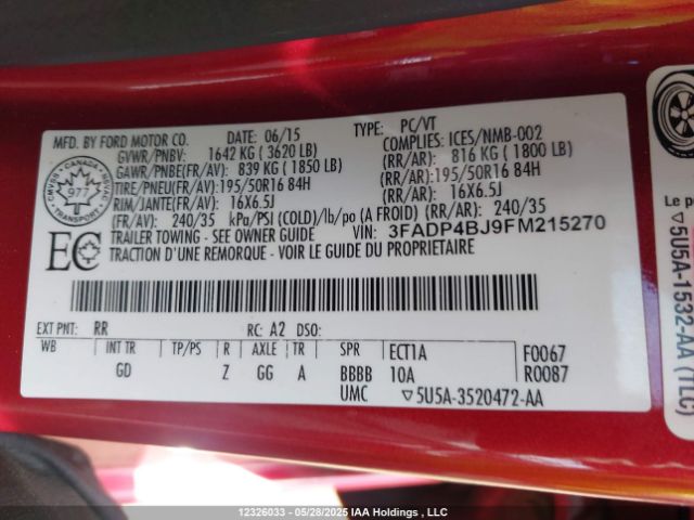 3FADP4BJ9FM215270 Ford 2015