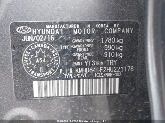KMHD84LF2HU221178 Hyundai 2017