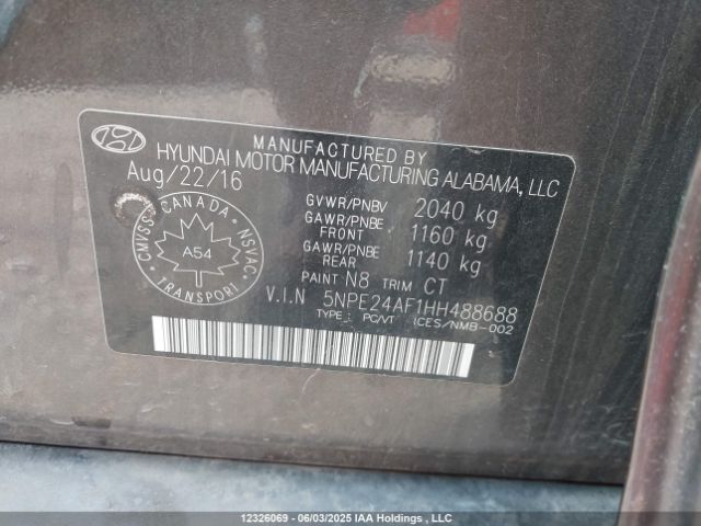 5NPE24AF1HH488688 Hyundai 2017