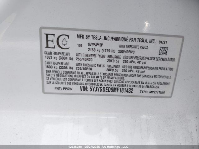 5YJYGDED9MF181432 Tesla Model Y
