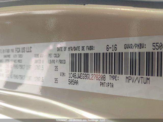 1C4BJWEG9GL278208 Jeep Wrangler Unlimited Sahara