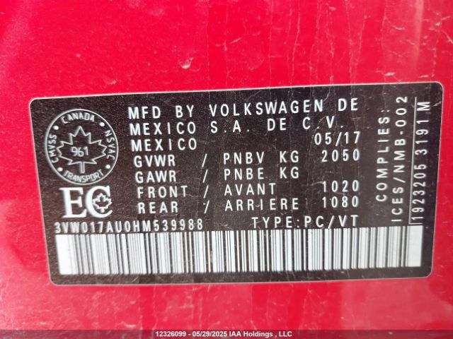 3VW017AU0HM539988 Volkswagen Golf Sportwagen S