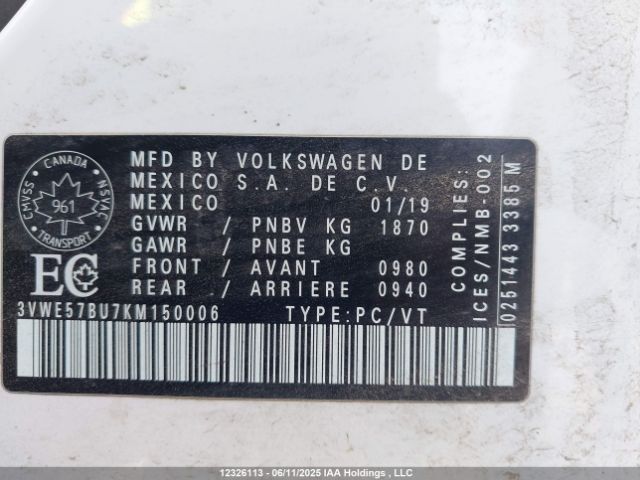 3VWE57BU7KM150006 Volkswagen 1.8 tsi