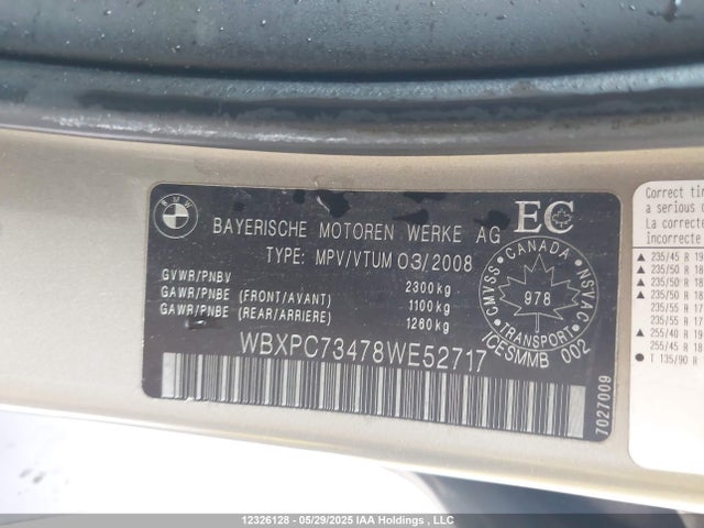 Aukcja sprzedaży 2008 Bmw X3 3.0i, vin: WBXPC73478WE52717, numer aukcji: 12326128