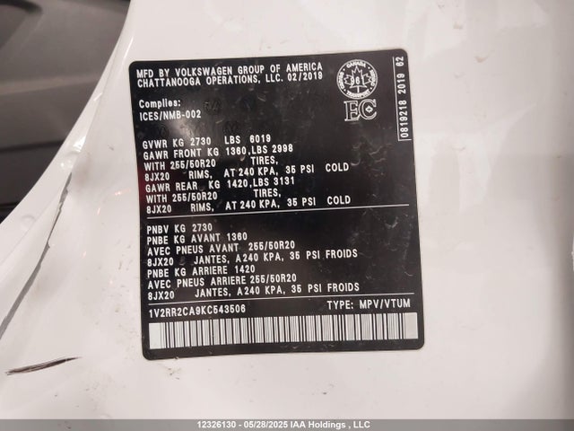 Volkswagen 2019 2019 1V2RR2CA9KC543506 Image 9