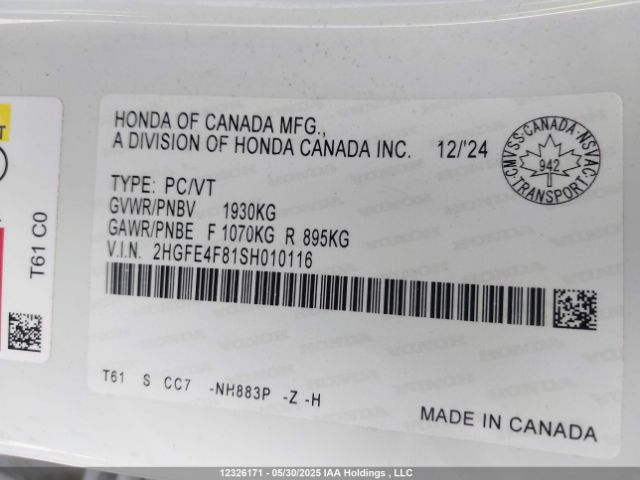 2HGFE4F81SH010116 Honda CIVIC HYBRID