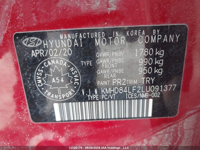 KMHD84LF2LU091377 Hyundai mpi nu