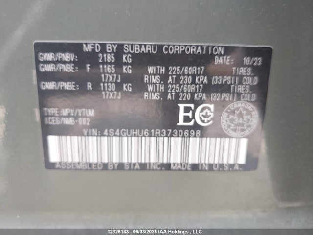 4S4GUHU61R3730698 Subaru na