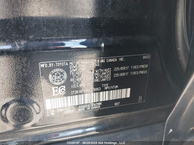 2T3R1RFV8NC278953 Toyota a25a-fks