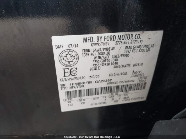 1FM5K8F89FGA22392 Ford Explorer