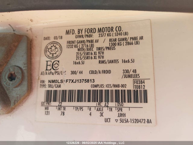 Ford 2.5l dohc pfi 2018 NM0LS7F7XJ1375813 Image 9