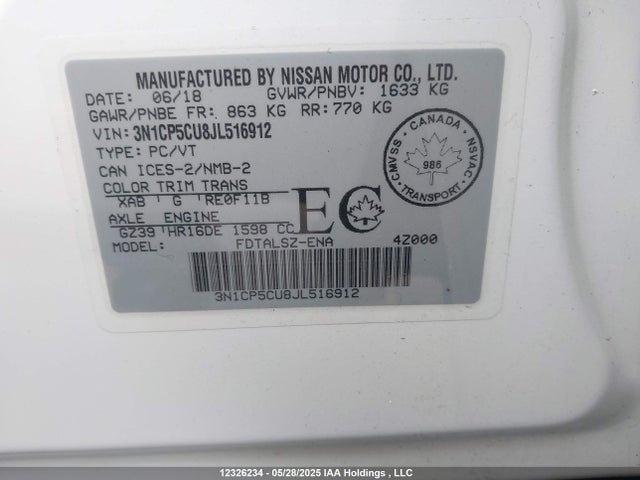 3N1CP5CU8JL516912 Nissan 2018