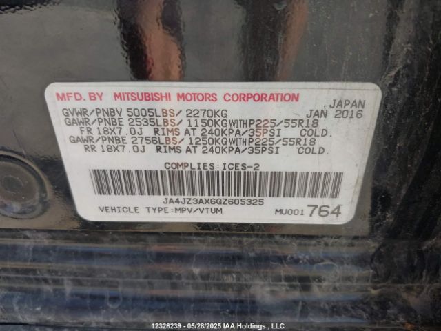 JA4JZ3AX6GZ605325 Mitsubishi Outlander Se/sel